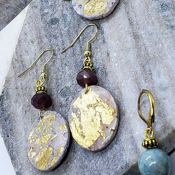 Acrylic coated clay oval earrings - Picture 1 of 6